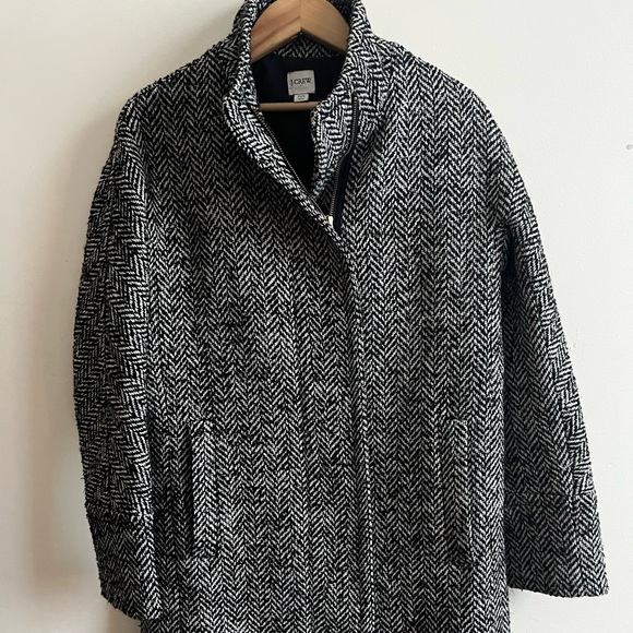 Vtg J. Crew 00 Houndstooth Wool Blend Black and Gray Pea Coat - Picture 2 of 8